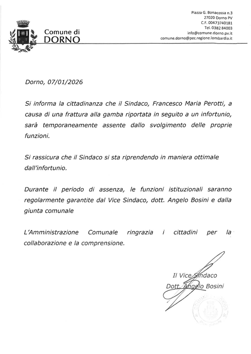 Comunicazione Assenza del Sindaco