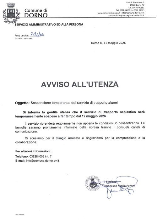 Sospensione temporanea servizio Trasporto Alunni