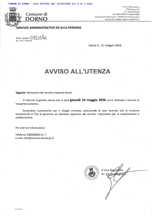 Attivazione servizio Trasporto Alunni