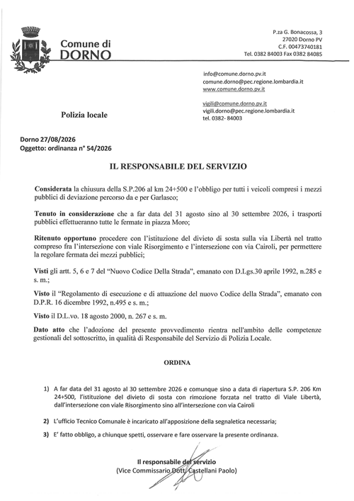 Ordinanza n. 54 del 27/8/2026