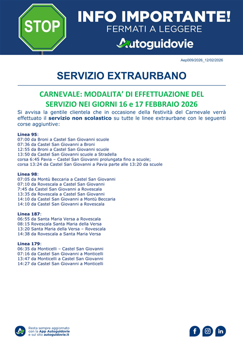Autoguidovie servizio extraurbano nei giorni 16 e 17 febbraio