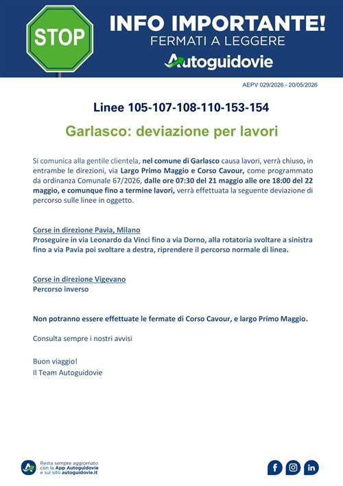 Garlasco: deviazione per lavori