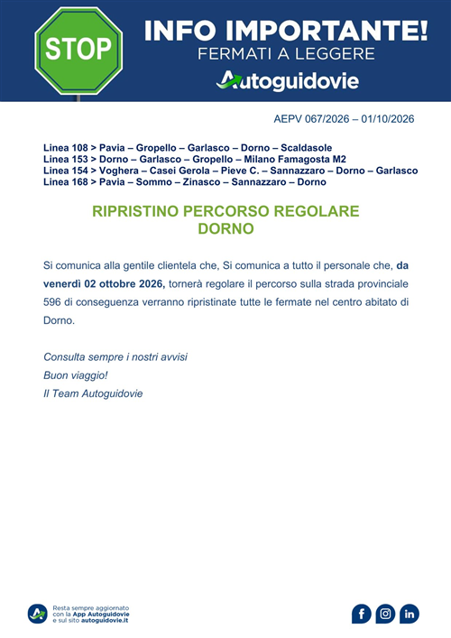 Avviso Autoguidovie Ripristino petrcoso regolare DornoÂ 