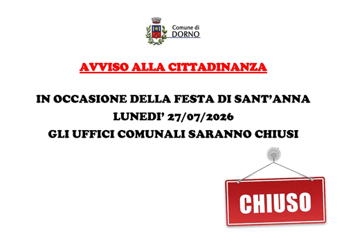 Chiusura Uffici Comunali per Festa di Sant'Anna