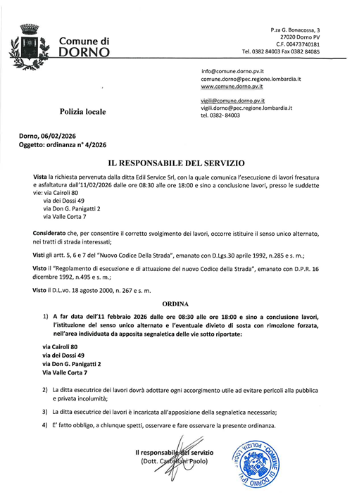 Ordinanza 4 - 2026