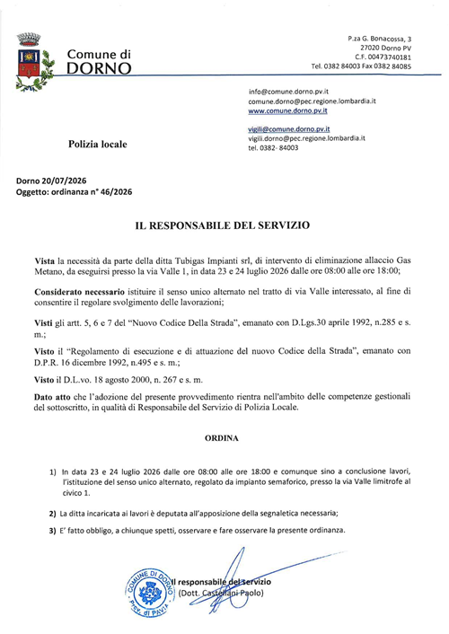 Ordinanza 46 - 2026