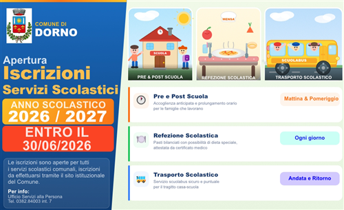 Apertura Iscrizione Servizi Scolastici Anno 2026-2027