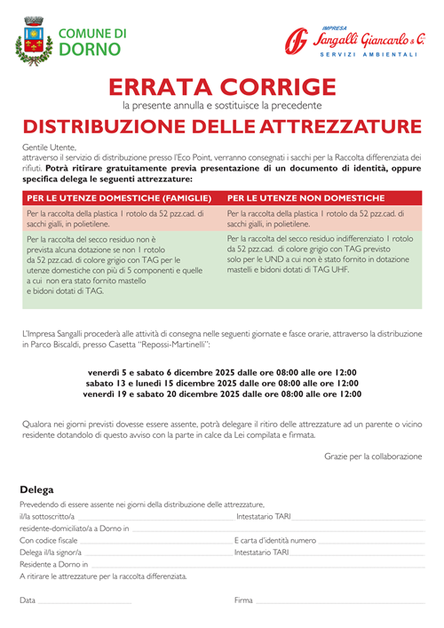 Distribuzione delle attrezzature