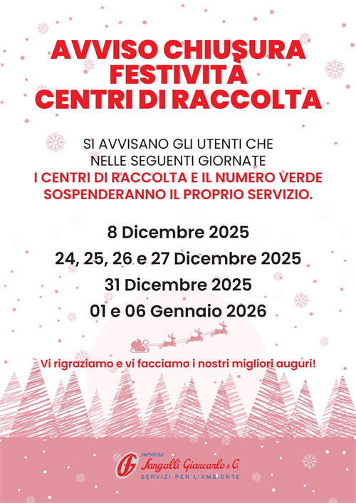 Chiusura Isola Ecologica in occasione delle festività natalizie